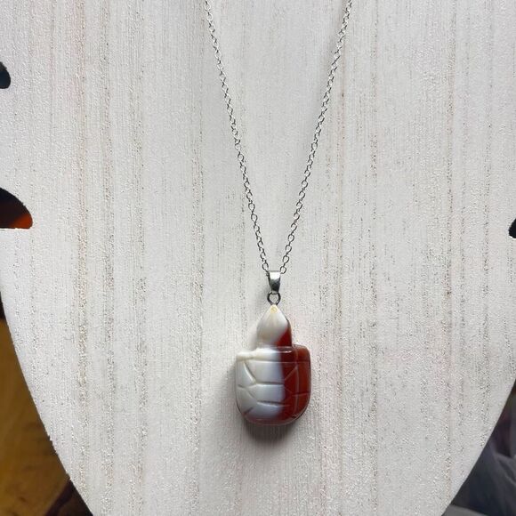 Carnelian banded agate turtle carving pendant necklace silver plated crystal - Picture 4 of 8